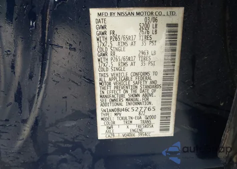 2006 Nissan Xterra Se из США, поврежденный, VIN 5N1AN08U46C527765